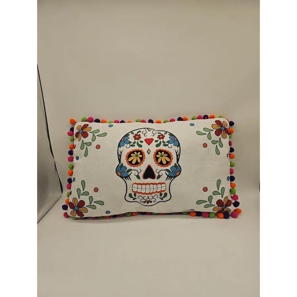 Day Of The Dead Poly Filled Pillow Sugar Skulls. Rectangular Long‎ Smoke Free Ho